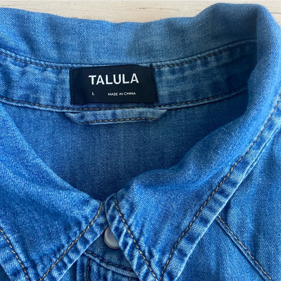 ARITZIA TALULA Denim Western Shirt Large Pearl Snap Cotton EUC - Picture 5 of 9